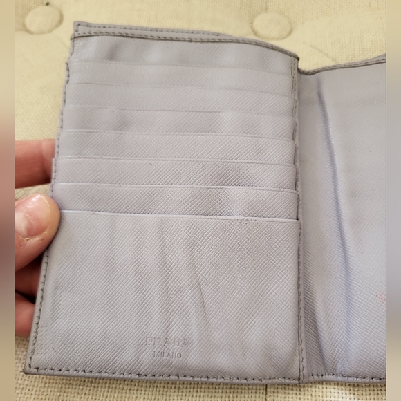 Lilac Prada Nylon & LeatherTri-fold Wallet - Picture 3 of 7